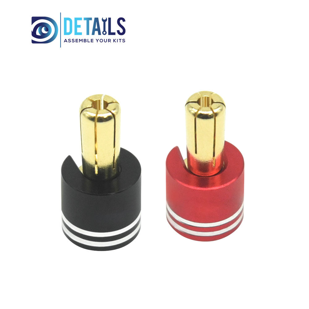 Hobby Details Heatsink Bullet Plug Grips with 5.0mm Bullets (Black/Red) with Holes Low profile 5.0mm 14mm