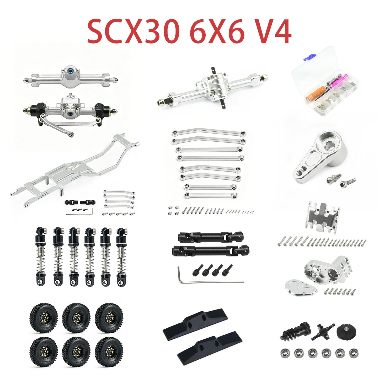 Hobbydetails SCX30 6X6 Metal Parts Aluminum Set