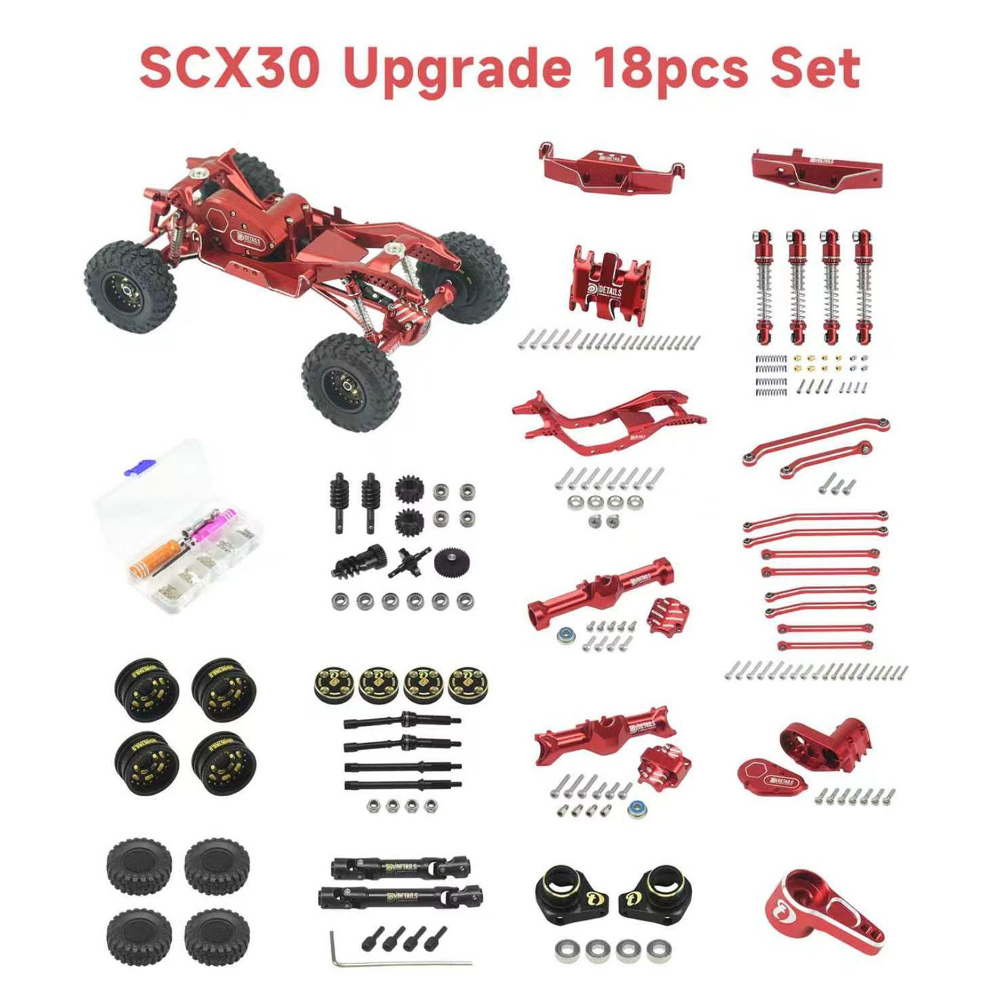 HobbyDetails SCX30 Aluminum Alloy 18-Piece Kit (Electronics and Transmitter Not Included)