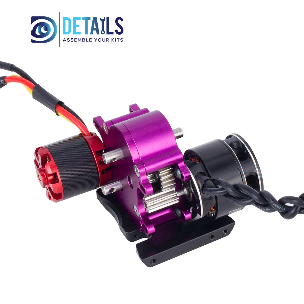 Hobby Details CNC Aluminum Dual Transmission Overdrive Gearbox Installable 2 Motors for 1/10 RC Crawler Upgrade Parts A:Black B:Red C:Purple