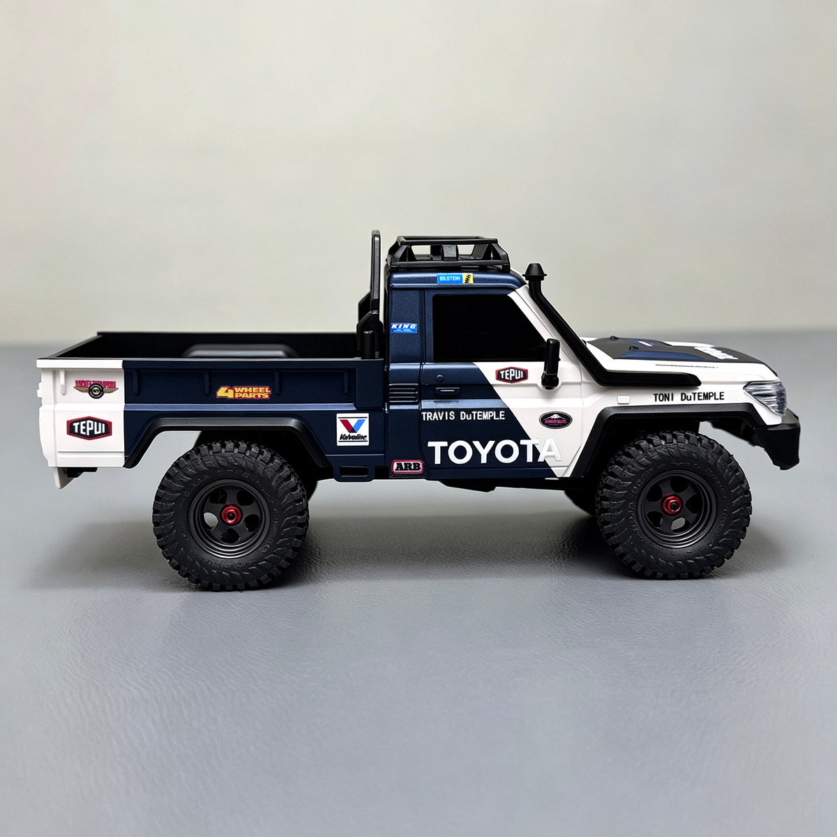 HobbyDetails Hand-Painted Blue & White Toyota LC79 Body with Stickers for SCX30 Jeep/Bronco/K10 Crawler
