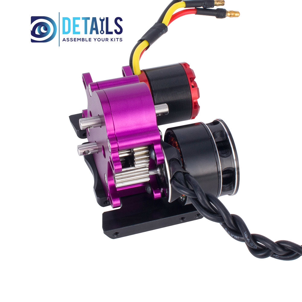 Hobby Details CNC Aluminum Dual Transmission Overdrive Gearbox Installable 2 Motors for 1/10 RC Crawler Upgrade Parts A:Black B:Red C:Purple