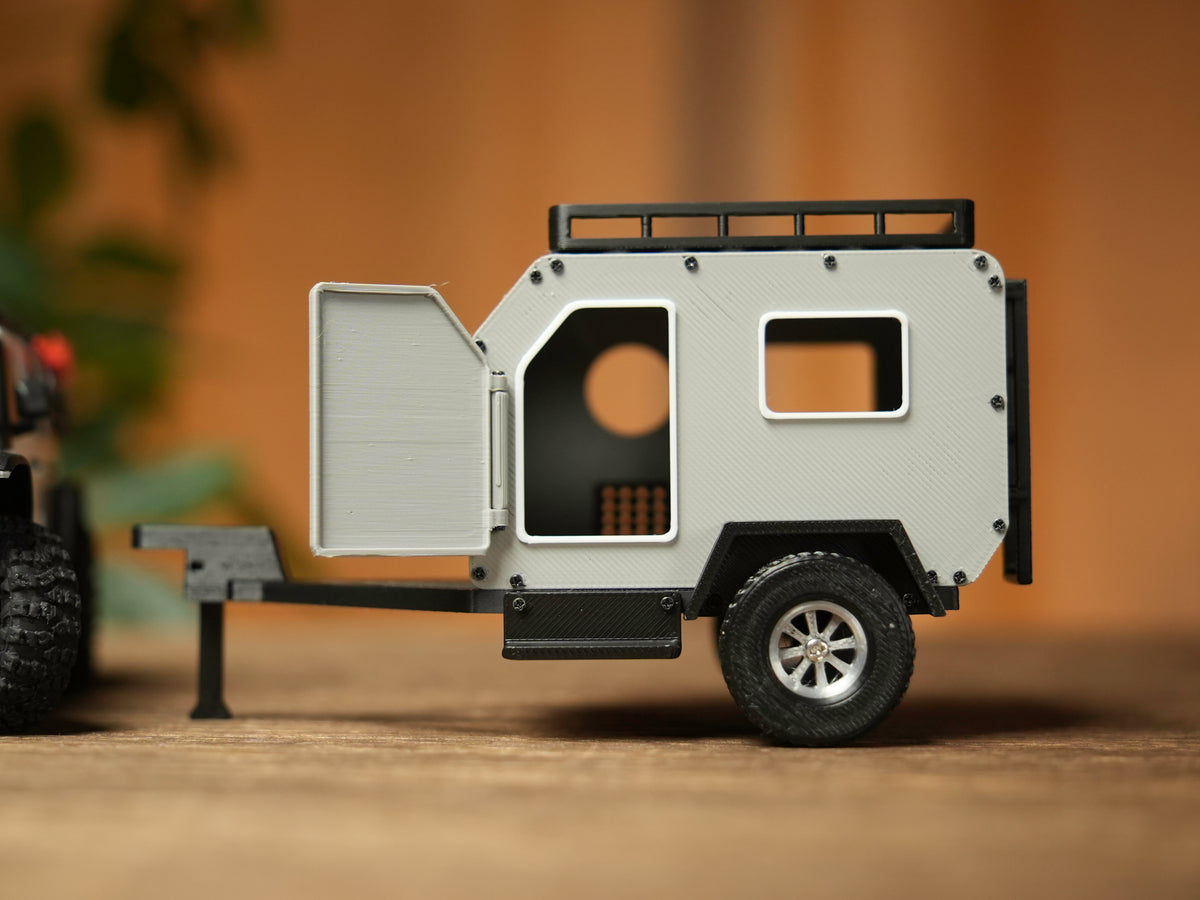 Hobbydetails 3D Printed Outdoor RV Trailer for SCX30 Jeep with Openable Door and Expandable Interior