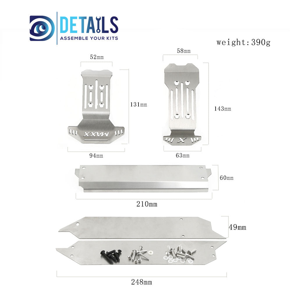 1/10 Traxxas MAXX V2.0 Longer Stainless Steel Chassis Armor Skid Plate Guard Parts Kit