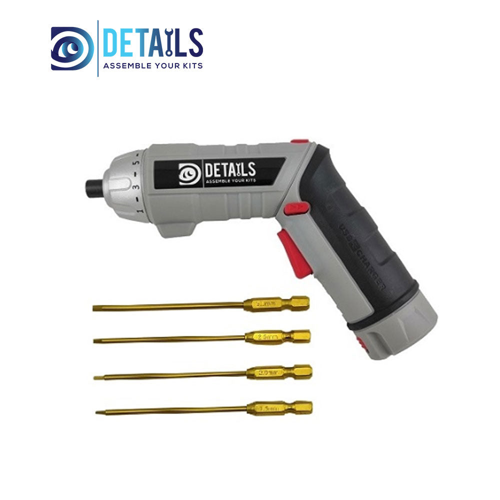 Power1 Electric Mini Screwdriver with Titanium Tips 1set 3.6v, 1300mAh, 180rpm, 3.5Nm, Chuck 6.35mm Hex, 400g weight, 18650 Battery Hex1.5/2.0/ 2.5/3.0mm/ 1set
