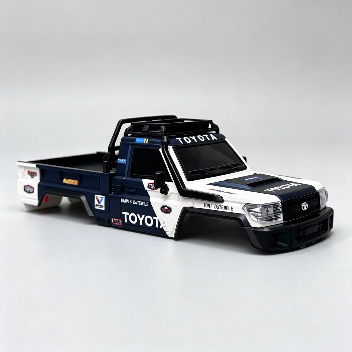 HobbyDetails Hand-Painted Blue & White Toyota LC79 Body with Stickers for SCX30 Jeep/Bronco/K10 Crawler