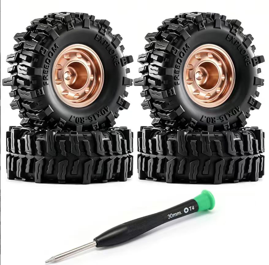 Aluminum 0.7" Beadlock Wheels with Worded Wheel, 11×21 mm with 15×40 mm Tires for SCX30 Cars