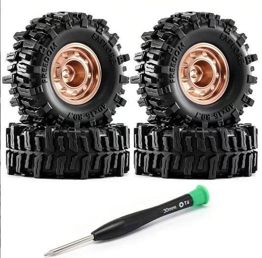 Aluminum 0.7" Beadlock Wheels with Worded Wheel, 11×21 mm with 15×40 mm Tires for SCX30 Cars