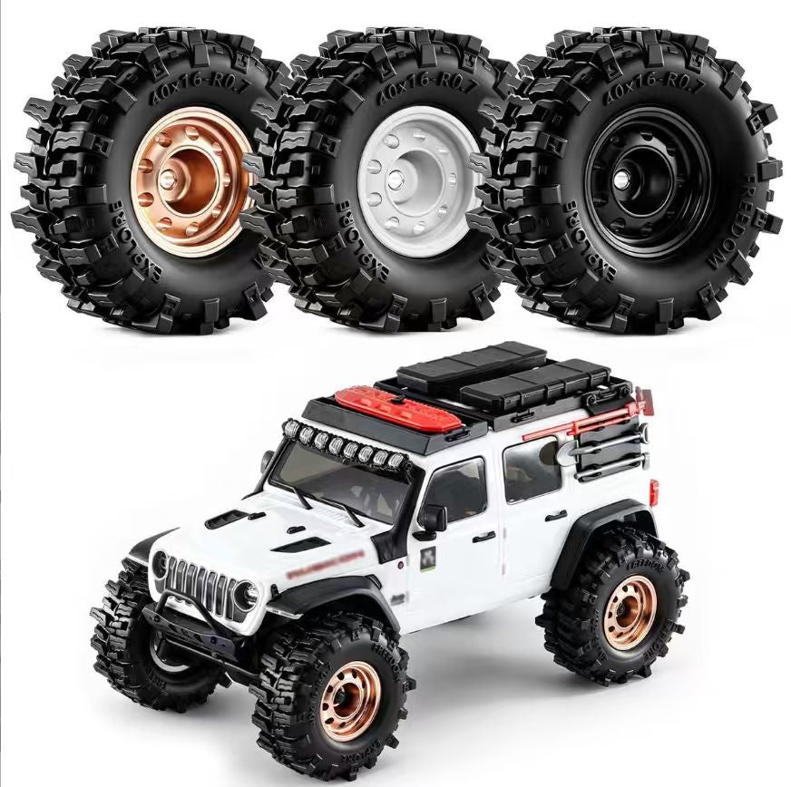 Aluminum 0.7" Beadlock Wheels with Worded Wheel, 11×21 mm with 15×40 mm Tires for SCX30 Cars