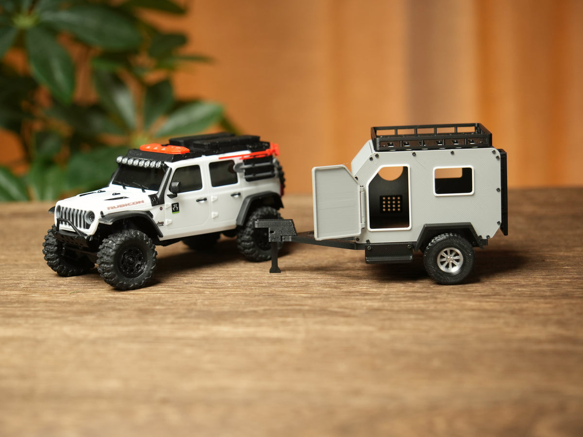 Hobbydetails 3D Printed Outdoor RV Trailer for SCX30 Jeep with Openable Door and Expandable Interior