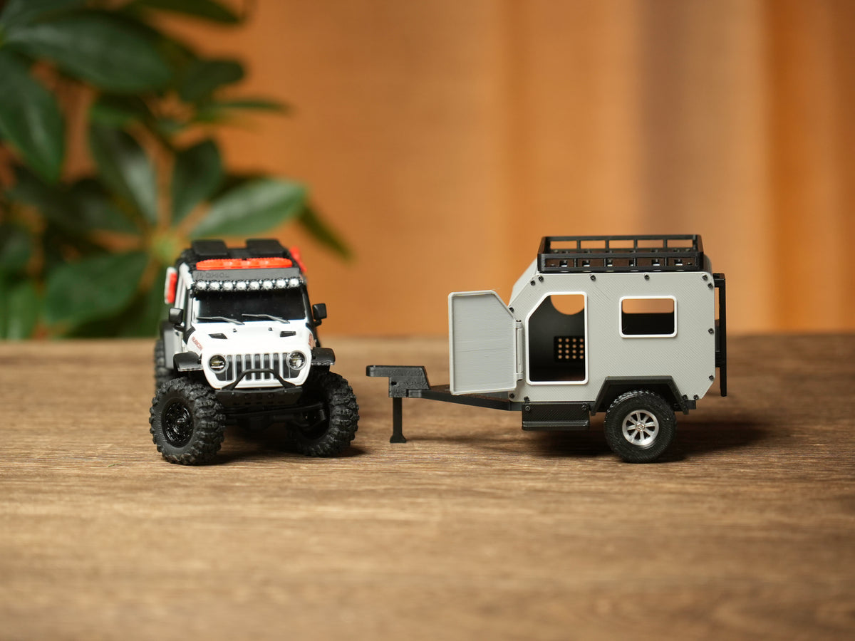 Hobbydetails 3D Printed Outdoor RV Trailer for SCX30 Jeep with Openable Door and Expandable Interior