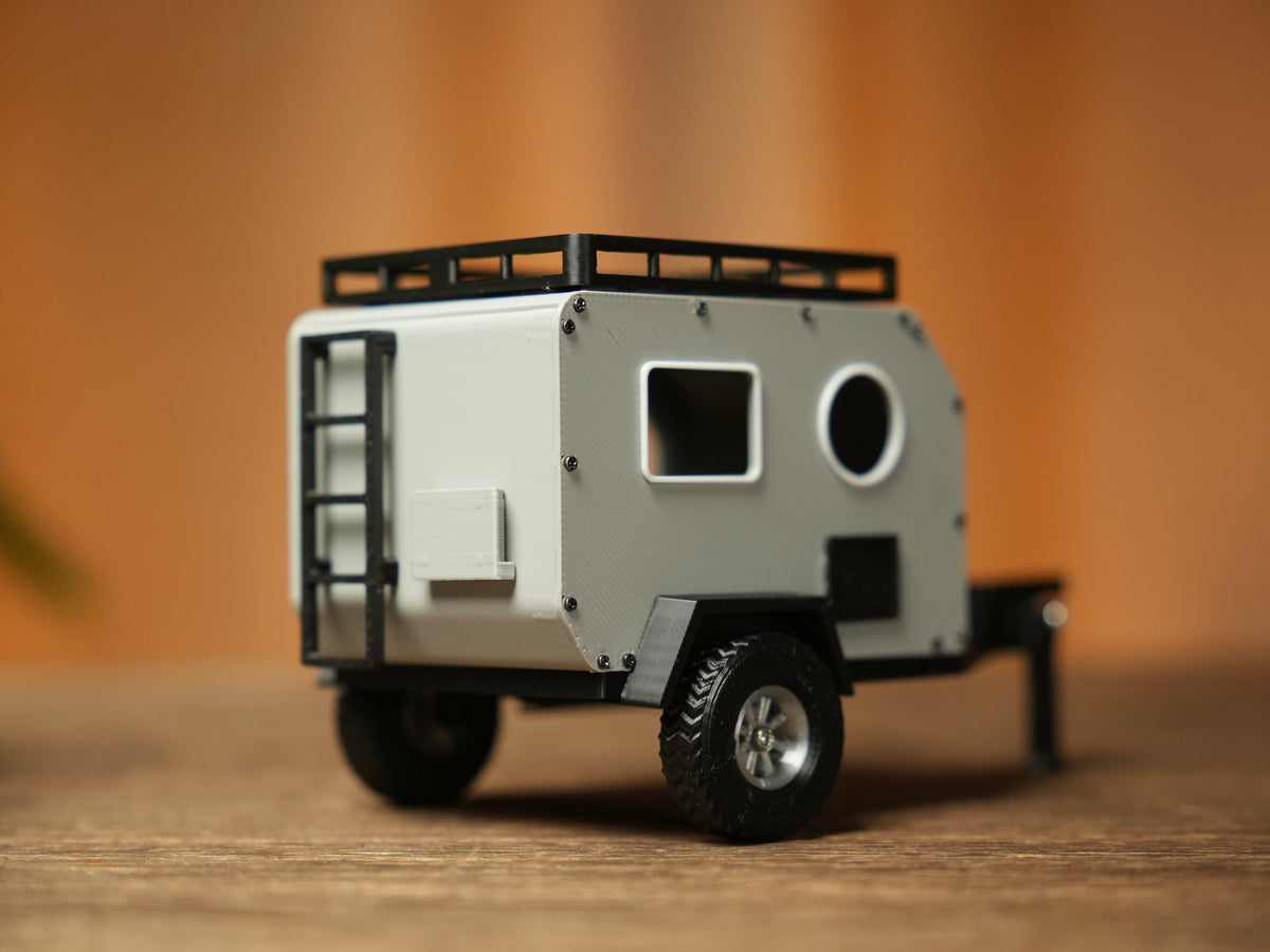 Hobbydetails 3D Printed Outdoor RV Trailer for SCX30 Jeep with Openable Door and Expandable Interior