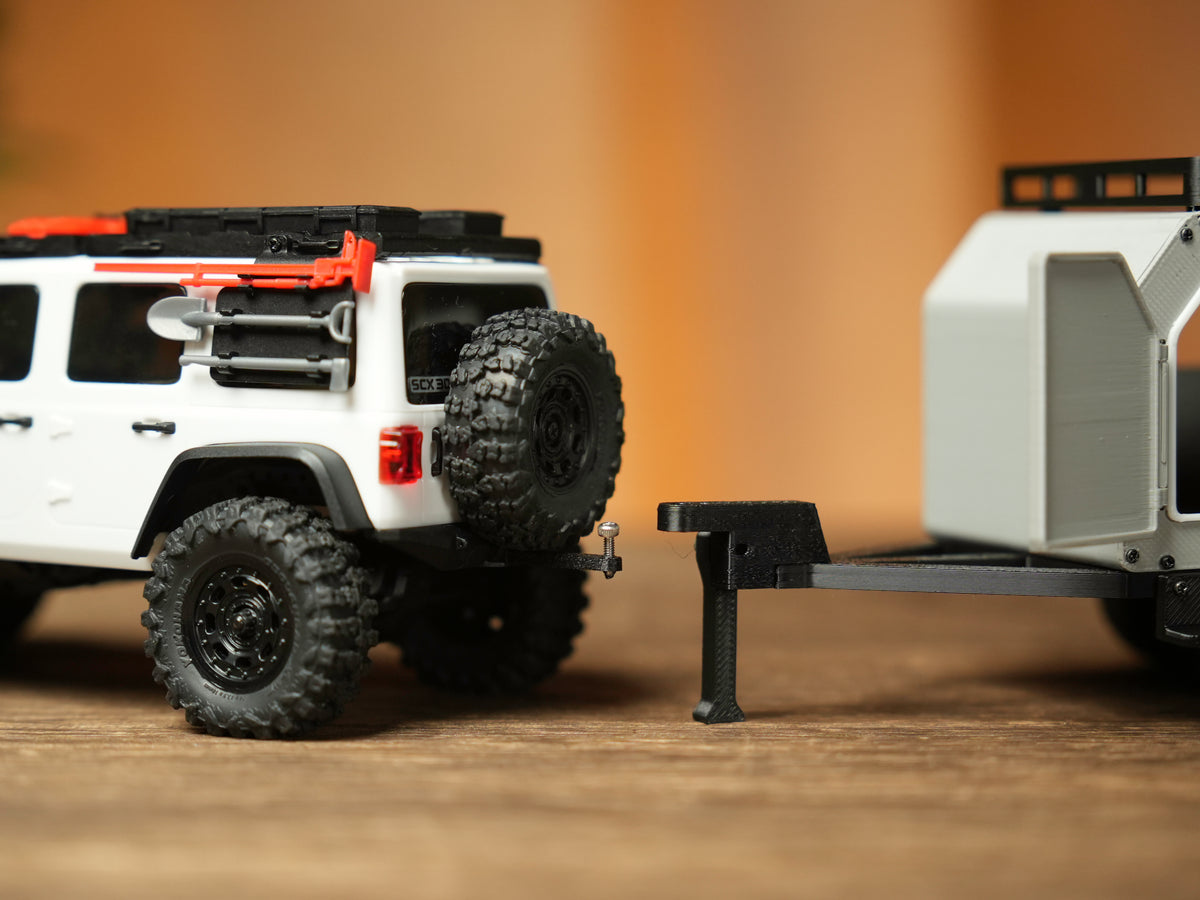 Hobbydetails 3D Printed Outdoor RV Trailer for SCX30 Jeep with Openable Door and Expandable Interior