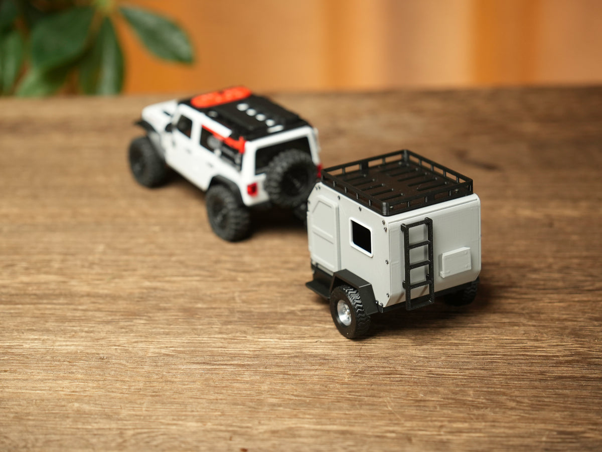 Hobbydetails 3D Printed Outdoor RV Trailer for SCX30 Jeep with Openable Door and Expandable Interior