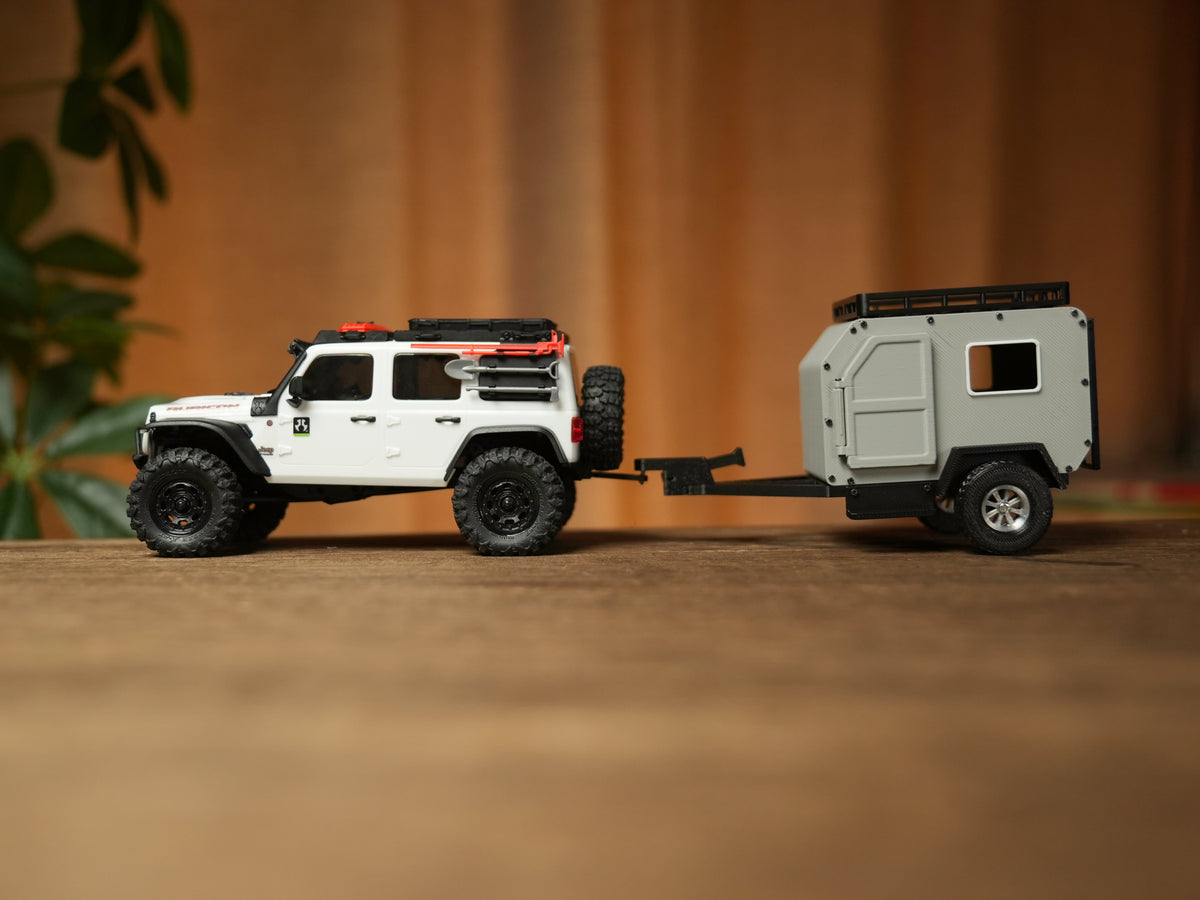Hobbydetails 3D Printed Outdoor RV Trailer for SCX30 Jeep with Openable Door and Expandable Interior