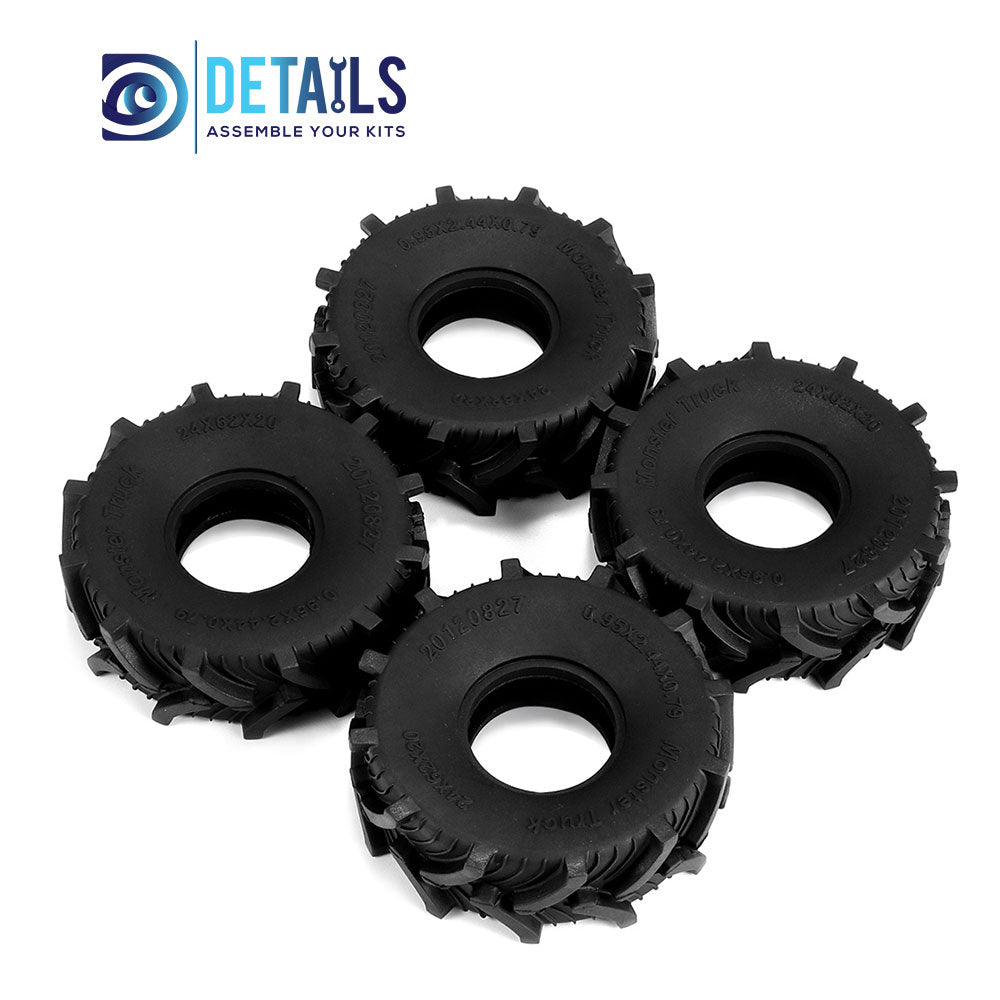 1.0 Inch Rubber Mud Terrain Wheel Tires 62*20mm  for 1/18 or 1/24 Crawler Cars