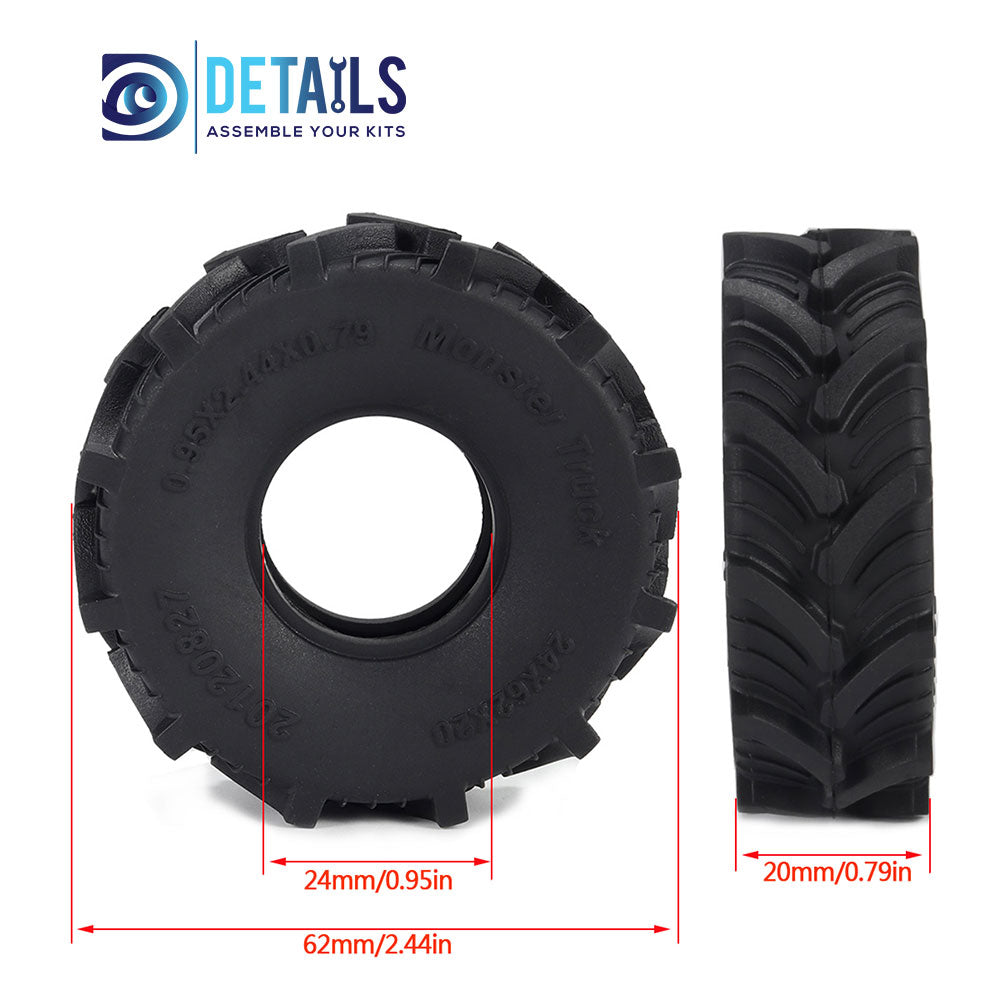 1.0 Inch Rubber Mud Terrain Wheel Tires 62*20mm  for 1/18 or 1/24 Crawler Cars