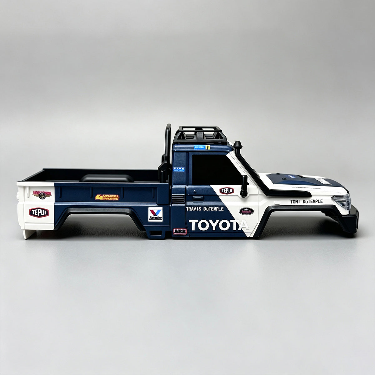 HobbyDetails Hand-Painted Blue & White Toyota LC79 Body with Stickers for SCX30 Jeep/Bronco/K10 Crawler