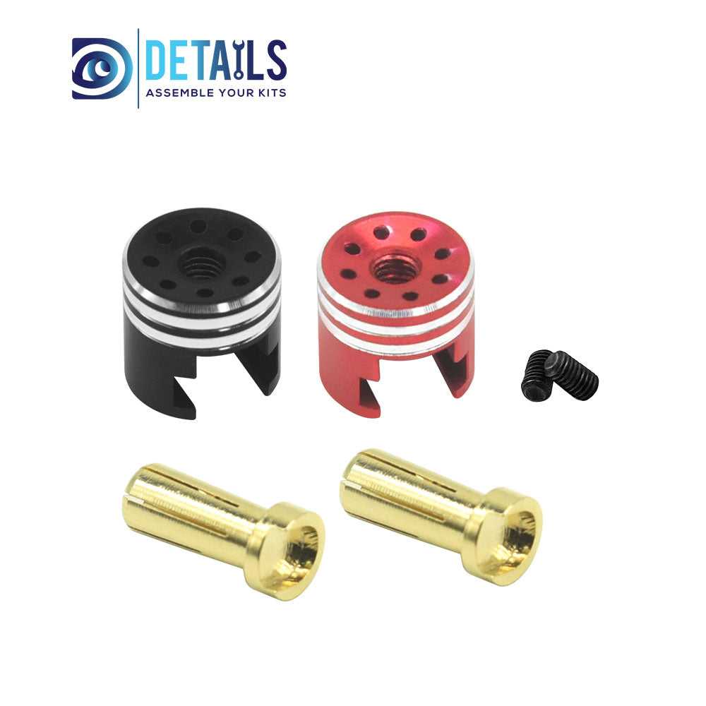 Hobby Details Heatsink Bullet Plug Grips with 5.0mm Bullets (Black/Red) with Holes Low profile 5.0mm 14mm