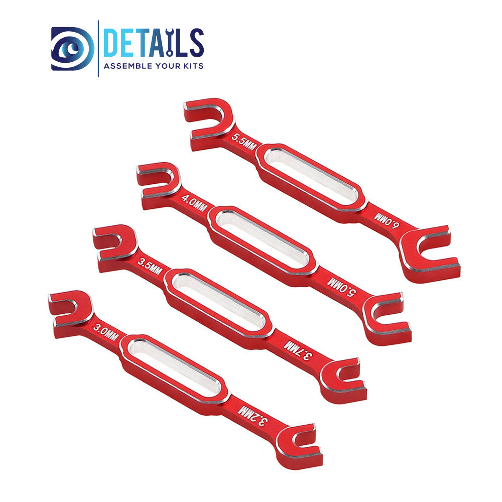 Hobby Details Aluminum Special Tool Wrench 3.0-3.2/3.5-3.7/4.0-5.0/5.5-6.0mm for Turnbuckles & Nuts RC Hobby Repair Tools 4pcs/set A:Red B:Blue C:Green D:Black