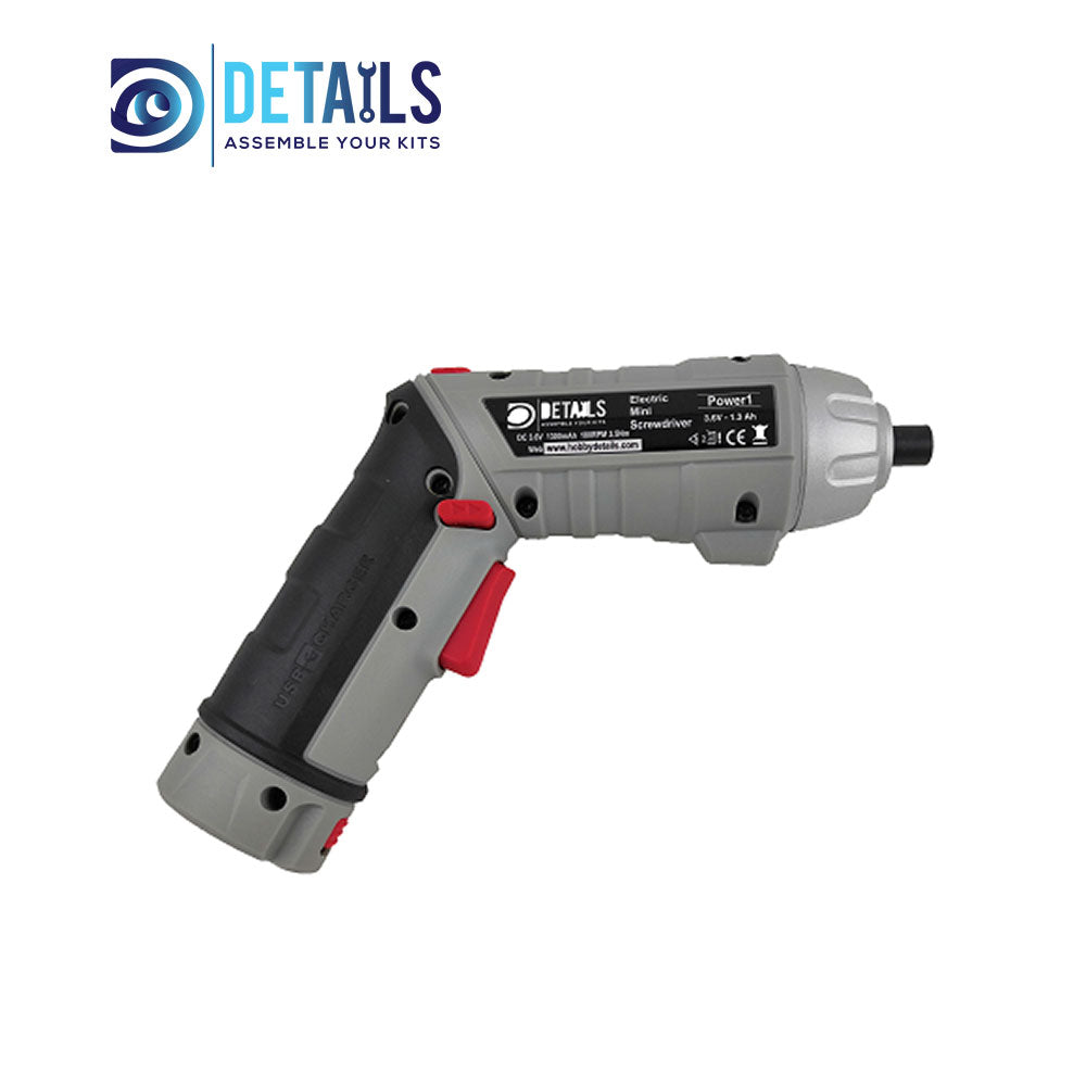 Power1 Electric Mini Screwdriver with Titanium Tips 1set 3.6v, 1300mAh, 180rpm, 3.5Nm, Chuck 6.35mm Hex, 400g weight, 18650 Battery Hex1.5/2.0/ 2.5/3.0mm/ 1set