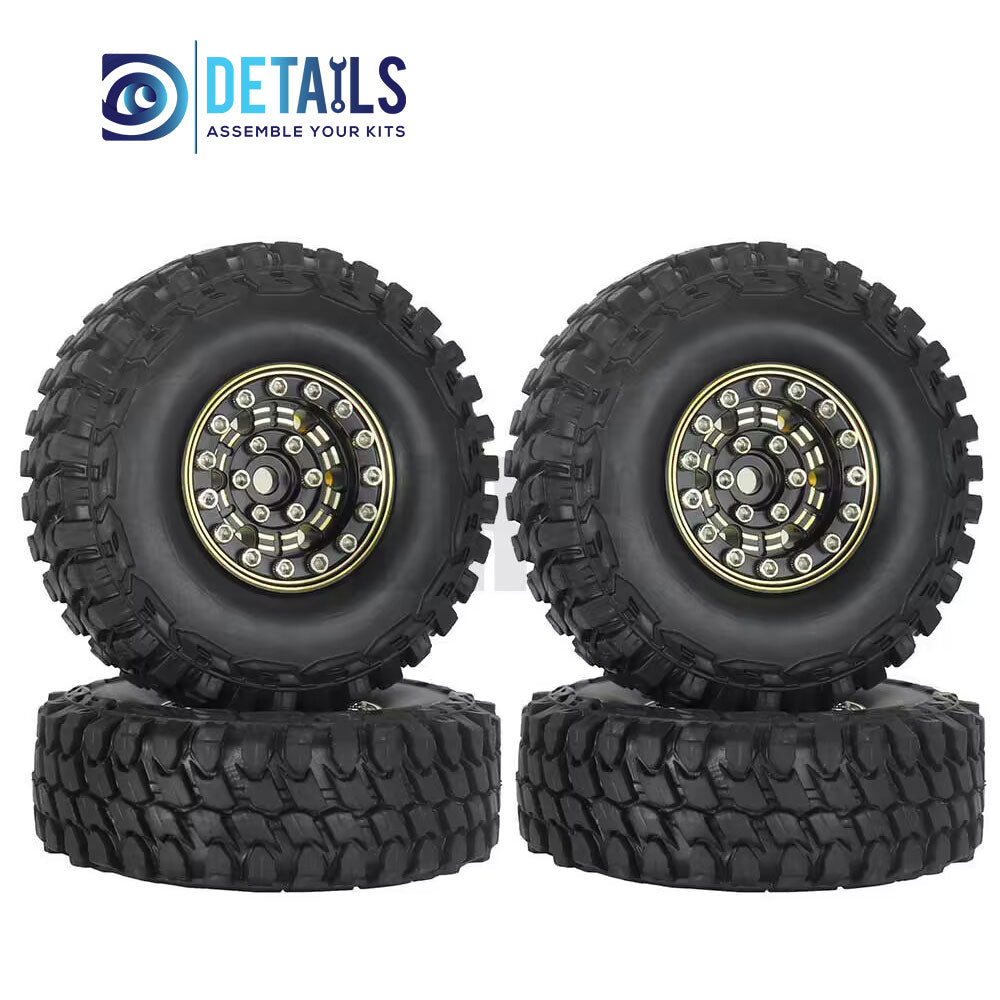 1.0'' Brass Quality Black Gold Beadlock Wheel Rim set for 1/18 or 1/24 cars 27X15.8mm Fit for TRX4M/SCX24/FCX24/Enduro24