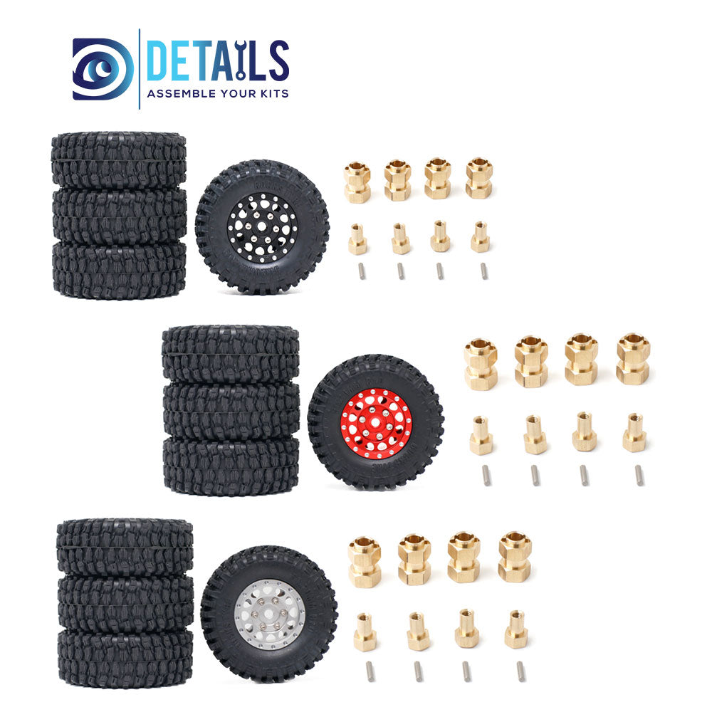 1.0'' Aluminum Beadlock Wheel Rim&amp;Tire set for 1/18 TRX4M 55X23mm Tire, 26X16mm Wheel