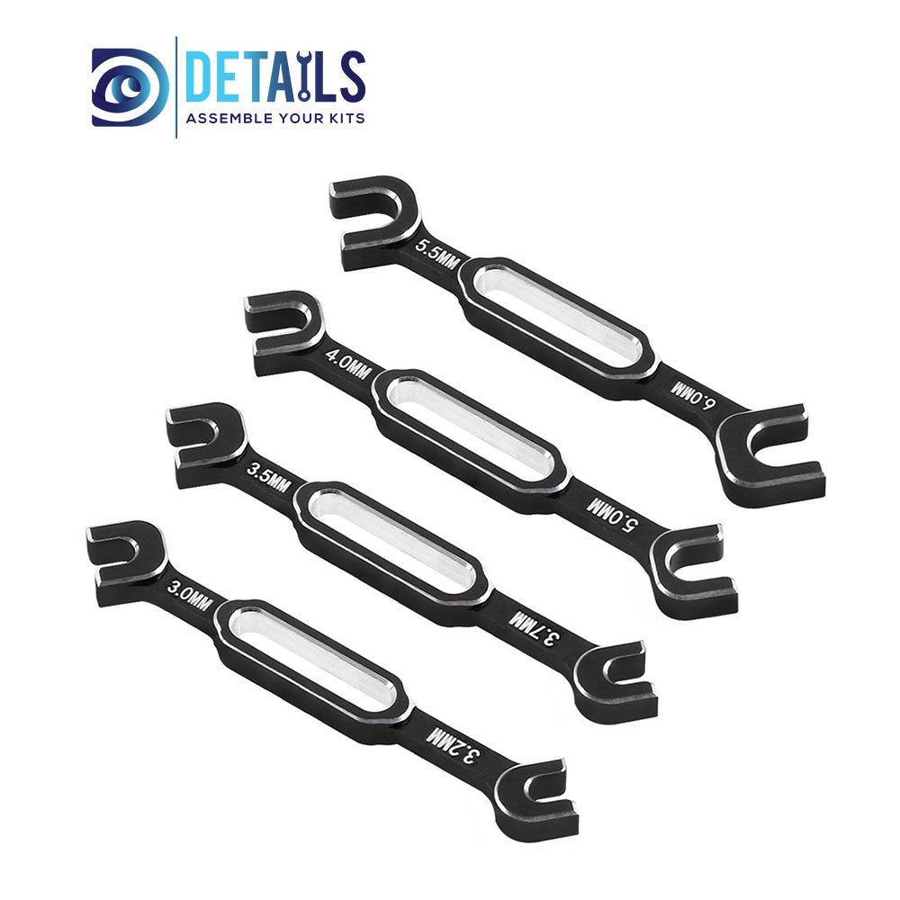 Hobby Details Aluminum Special Tool Wrench 3.0-3.2/3.5-3.7/4.0-5.0/5.5-6.0mm for Turnbuckles & Nuts RC Hobby Repair Tools 4pcs/set A:Red B:Blue C:Green D:Black