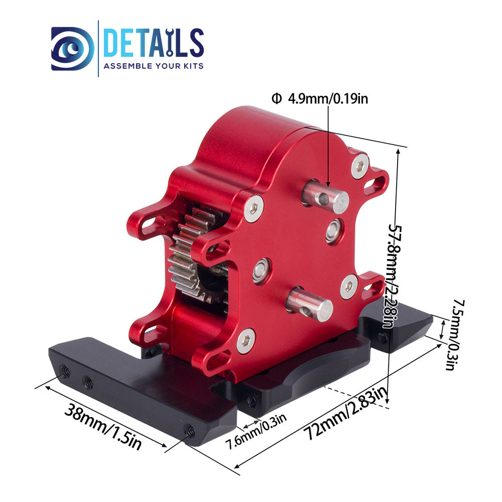 Hobby Details CNC Aluminum Dual Transmission Overdrive Gearbox Installable 2 Motors for 1/10 RC Crawler Upgrade Parts A:Black B:Red C:Purple