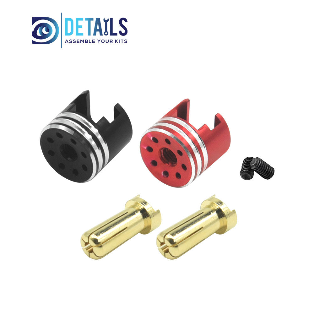 Hobby Details Heatsink Bullet Plug Grips with 5.0mm Bullets (Black/Red) with Holes Low profile 5.0mm 14mm