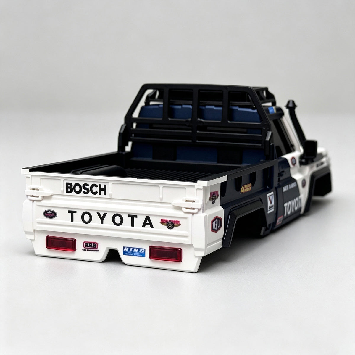 HobbyDetails Hand-Painted Blue & White Toyota LC79 Body with Stickers for SCX30 Jeep/Bronco/K10 Crawler