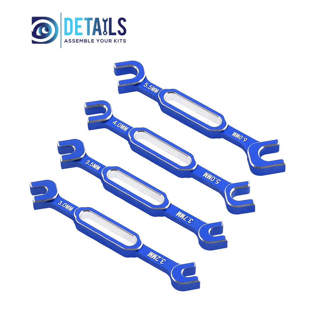 Hobby Details Aluminum Special Tool Wrench 3.0-3.2/3.5-3.7/4.0-5.0/5.5-6.0mm for Turnbuckles & Nuts RC Hobby Repair Tools 4pcs/set A:Red B:Blue C:Green D:Black