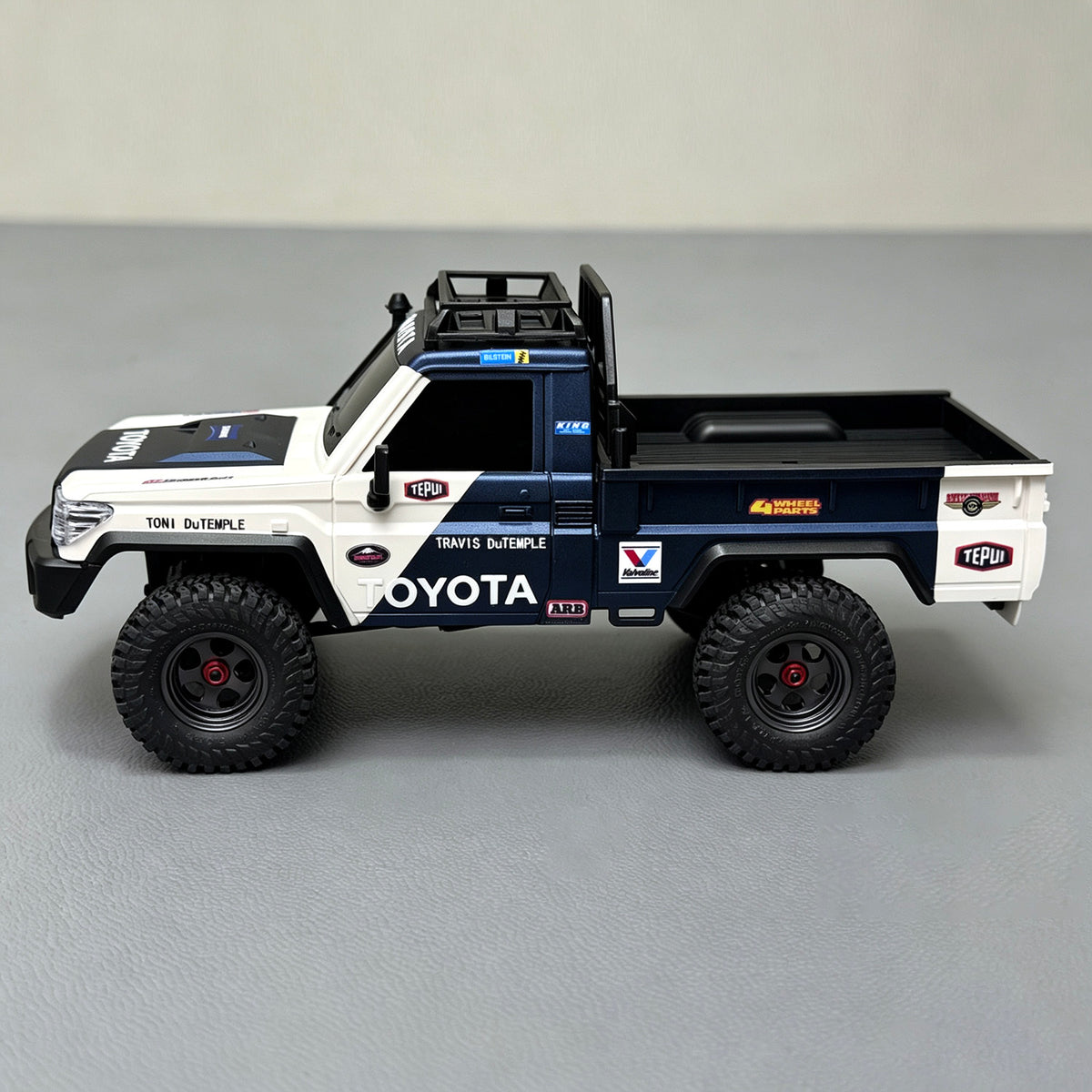 HobbyDetails Hand-Painted Blue & White Toyota LC79 Body with Stickers for SCX30 Jeep/Bronco/K10 Crawler