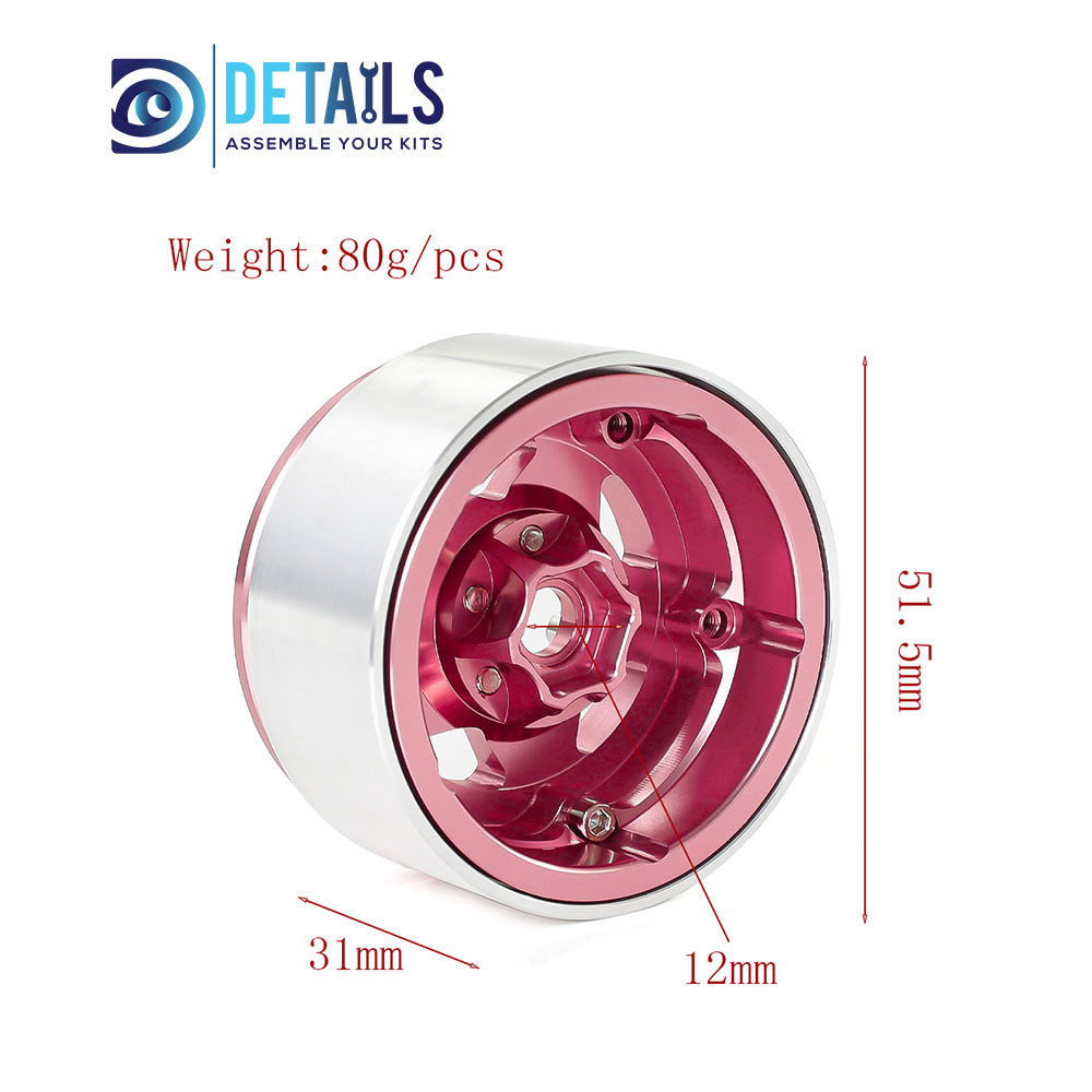 Hobby Details Aluminum 1.9" Wheel Rim for 1/10 RC Crawler SCX10 Pro TRX4 VS4-10 Gen8 TRX6 CAPRA 4pcs/set A:Silver B:Black C:Pink D:Copper
