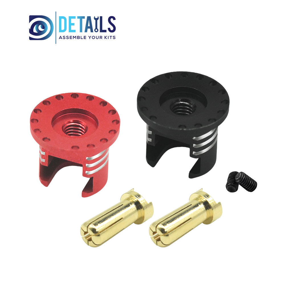 Heatsink Bullet Plug Grips with 5mm Bullets (Black/Red)  Low profile 5.0mm 14mm
