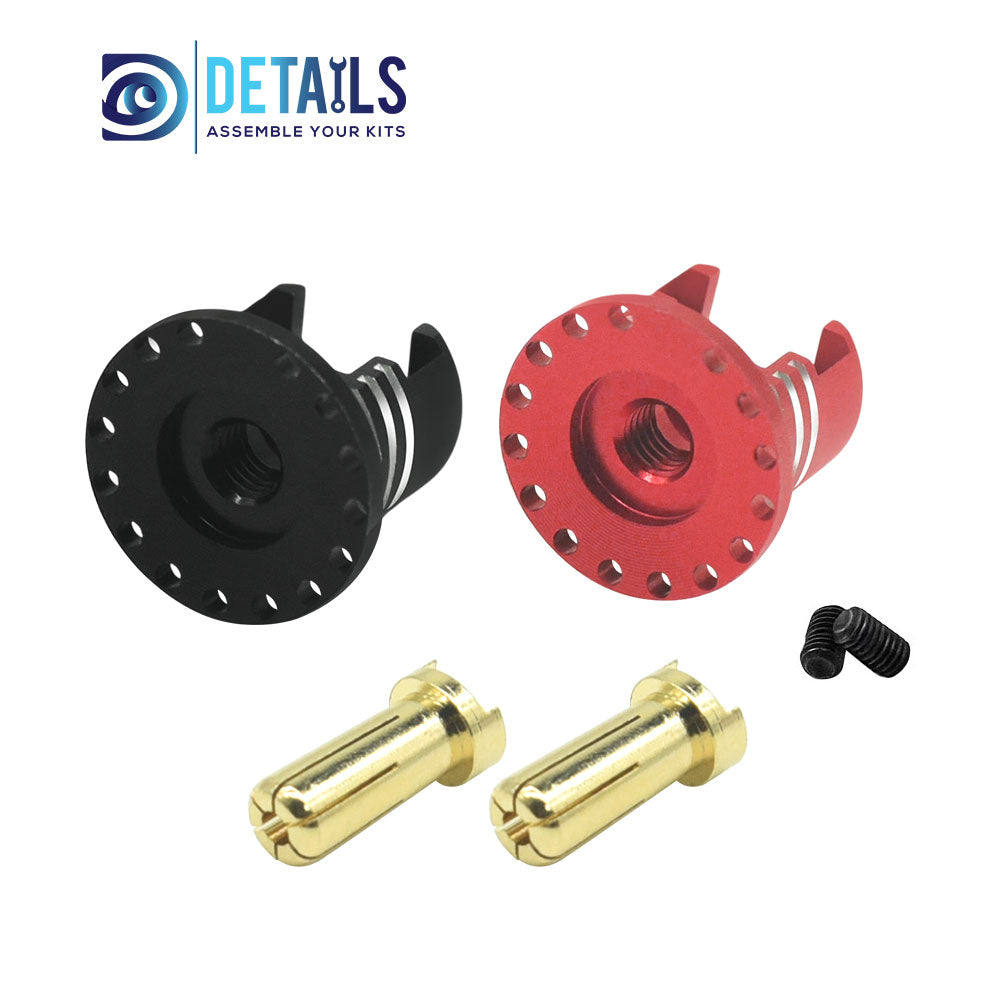 Heatsink Bullet Plug Grips with 5mm Bullets (Black/Red)  Low profile 5.0mm 14mm