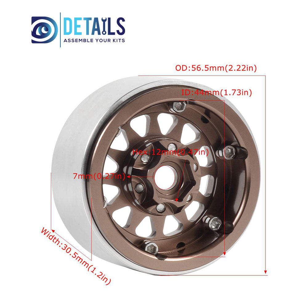 Hobby Details Offset -10mm Aluminum 1.9" Wheel Rim for 1/10 RC Crawler SCX10 Pro TRX4 VS4-10 Gen8 TRX6 CAPRA 4pcs/set A:Black B:Titanium C:Copper D:Blue
