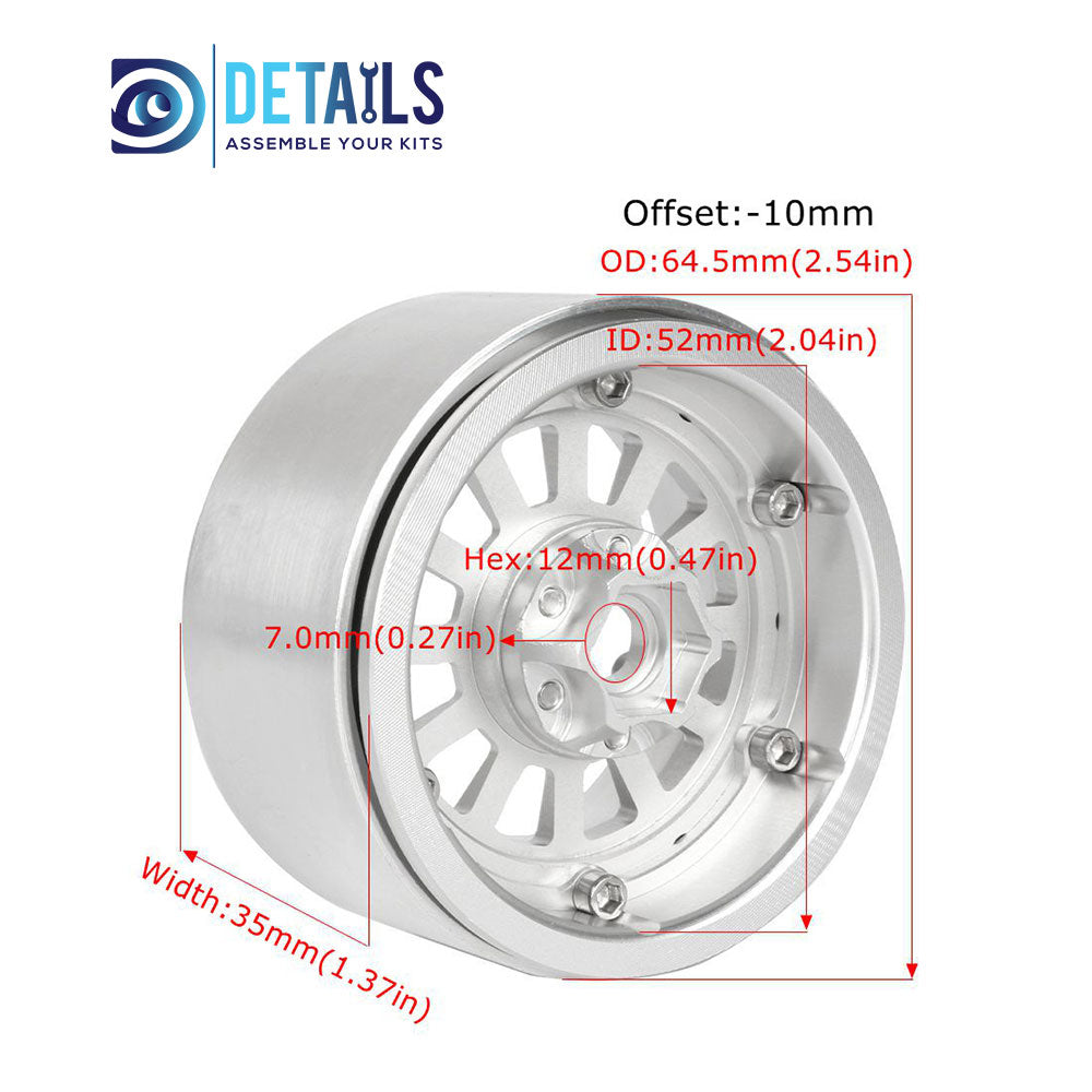 Hobby Details Offset -10mm Aluminum 2.2" Wheel Rim for 1/10 RC Crawler SCX10 Pro TRX4 VS4-10 Gen8 TRX6 CAPRA 4pcs/set A:Black B:Silver C:Titanium D:Copper