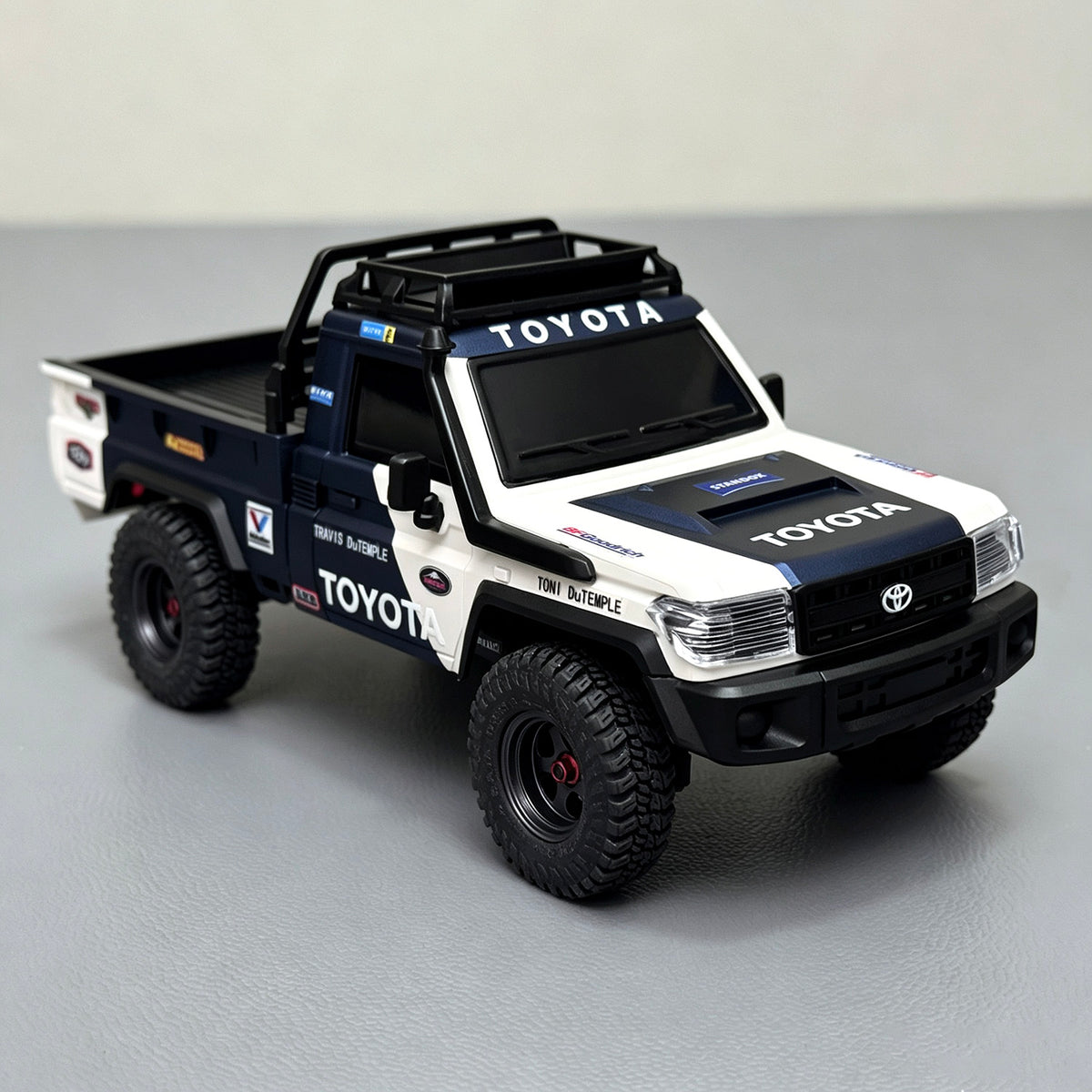 HobbyDetails Hand-Painted Blue & White Toyota LC79 Body with Stickers for SCX30 Jeep/Bronco/K10 Crawler