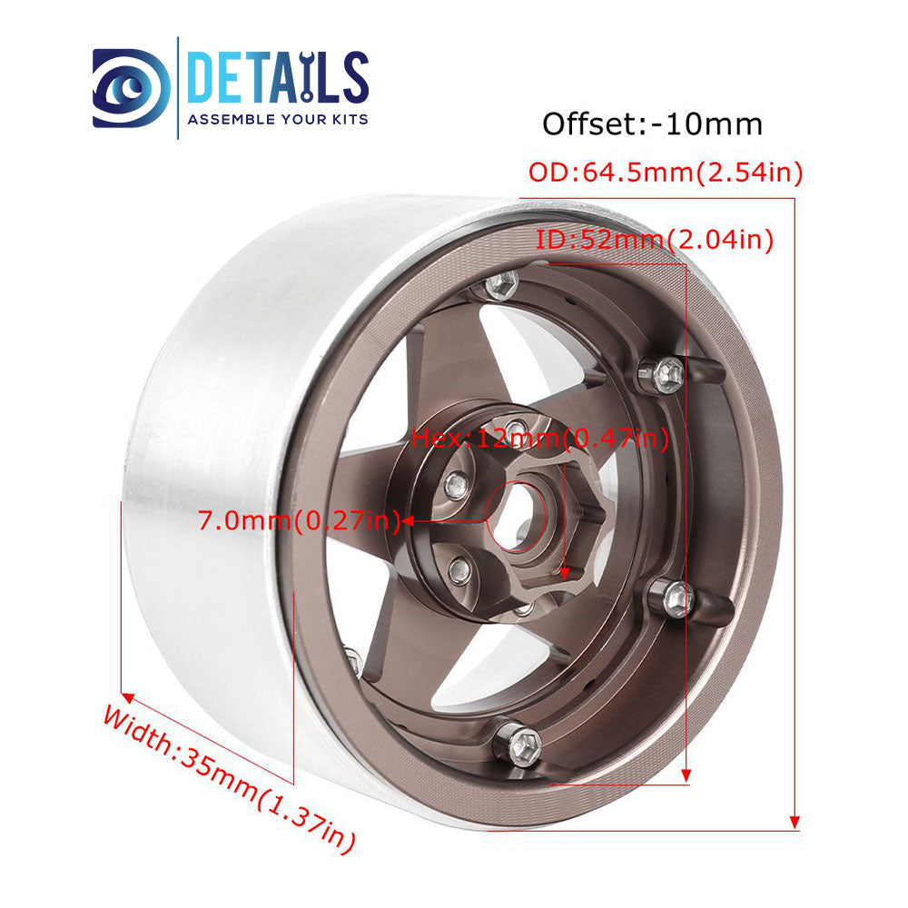 Hobby Details Offset -10mm Aluminum 2.2" Wheel Rim for 1/10 RC Crawler SCX10 Pro TRX4 VS4-10 Gen8 TRX6 CAPRA 4pcs/set A:Black B:Silver C:Titanium D:Copper