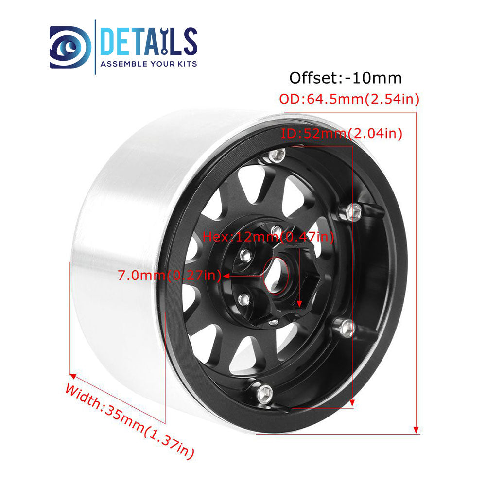 Hobby Details Offset -10mm Aluminum 2.2" Wheel Rim for 1/10 RC Crawler SCX10 Pro TRX4 VS4-10 Gen8 TRX6 CAPRA 4pcs/set A:Black B:Silver C:Titanium D:Copper