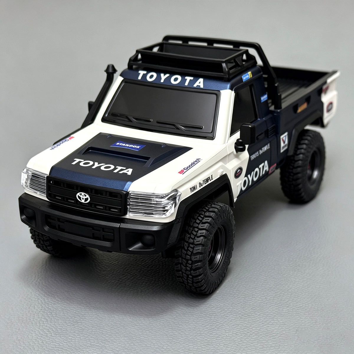 HobbyDetails Hand-Painted Blue & White Toyota LC79 Body with Stickers for SCX30 Jeep/Bronco/K10 Crawler