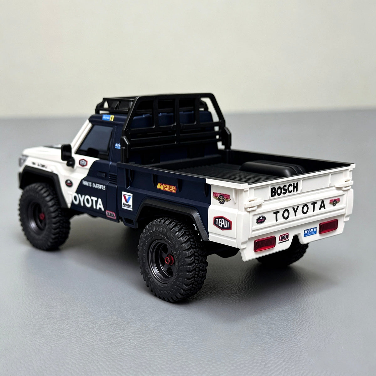 HobbyDetails Hand-Painted Blue & White Toyota LC79 Body with Stickers for SCX30 Jeep/Bronco/K10 Crawler