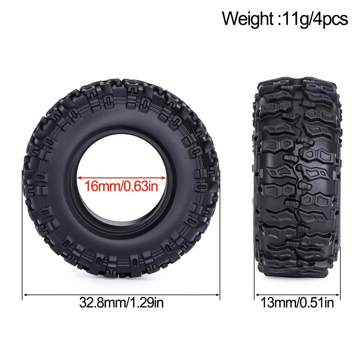 Hobby Details Aluminum 0.7" Beadlock Wheel & Tire Set for SCX30 Cars upgrade parts 4pcs/set