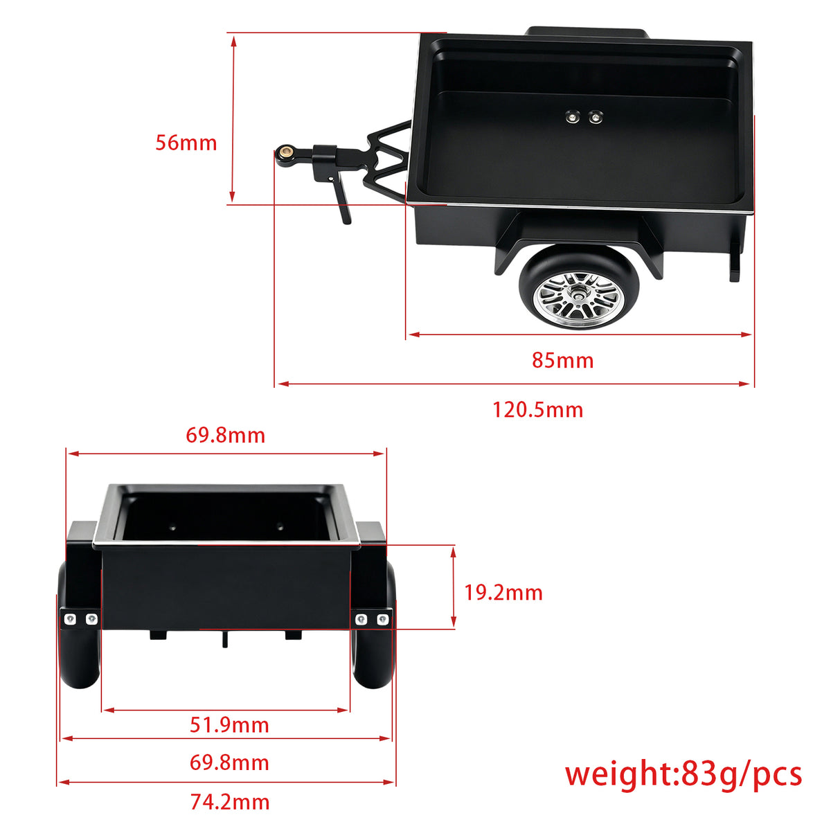 Hobbydetails Aluminum Trailer For 1:30 SCX30 Crawler Cars