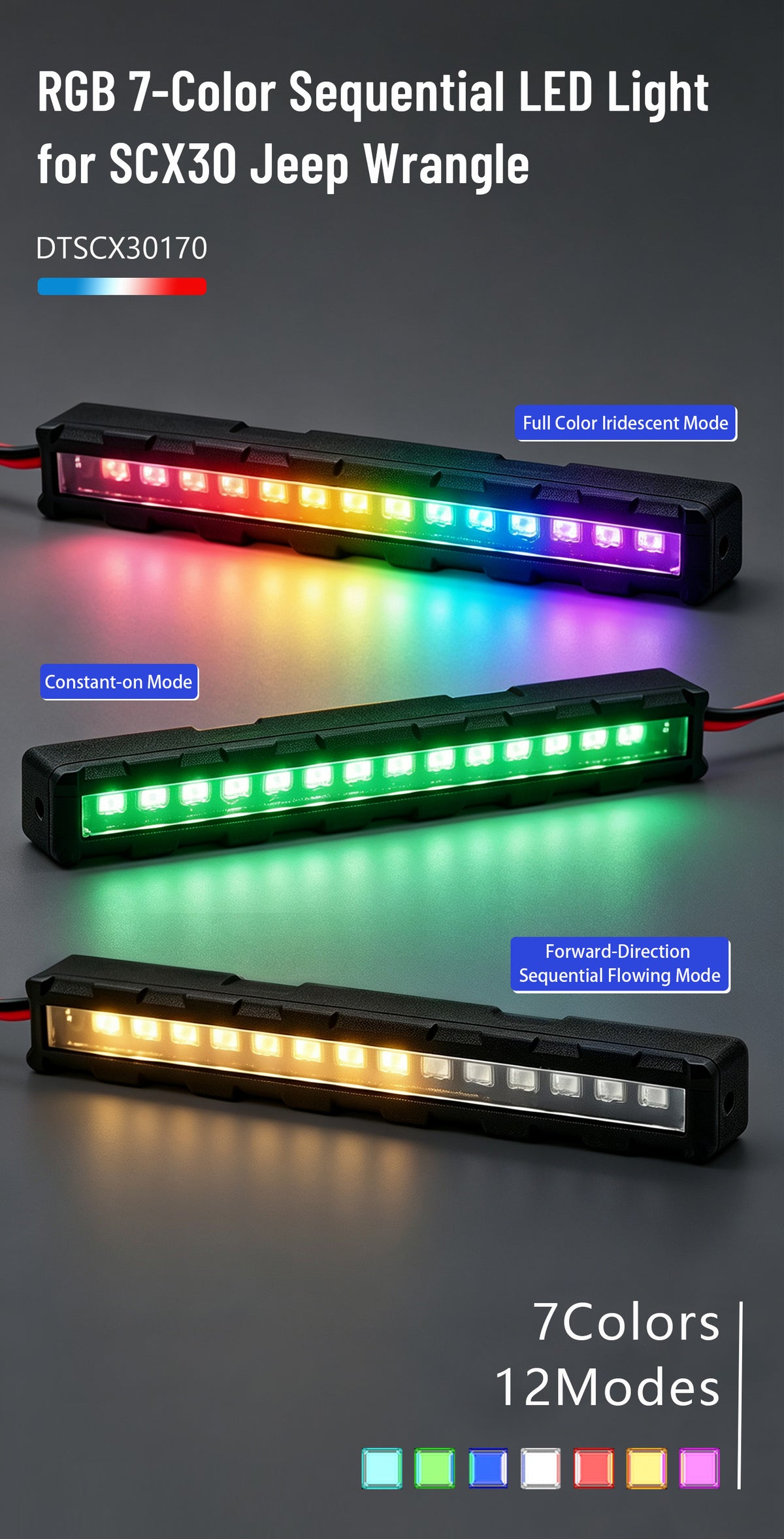 Review RGB Light Hobbydetails 7-Color 12-Mode RGB Sequential LED Light Set for SCX30 Jeep Wrangler JLU(Only Fit for only Stock Jeep Body)