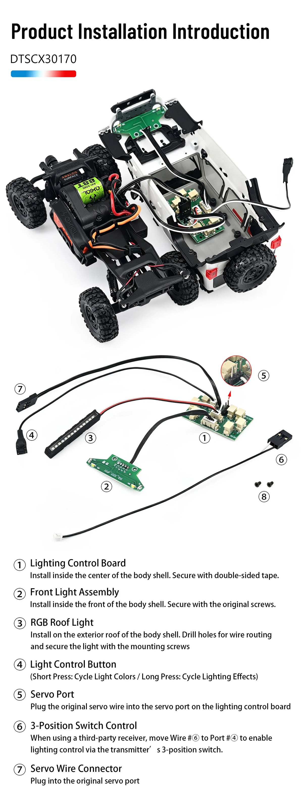 Review RGB Light Hobbydetails 7-Color 12-Mode RGB Sequential LED Light Set for SCX30 Jeep Wrangler JLU(Only Fit for only Stock Jeep Body)