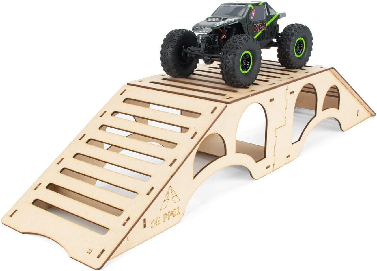 HobbyDetails Wooden RC Crawler Bridge and Runway Set, Off-Road Obstacle Course for Axial SCX30