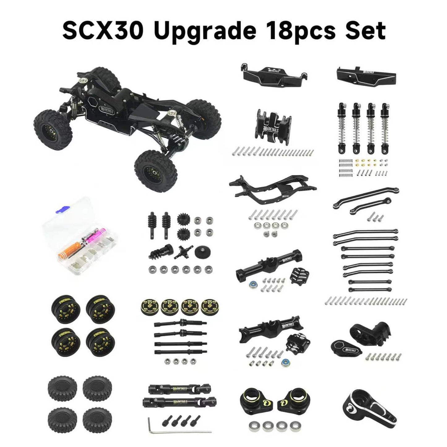 HobbyDetails SCX30 Aluminum Alloy 18-Piece Kit (Electronics and Transmitter Not Included)