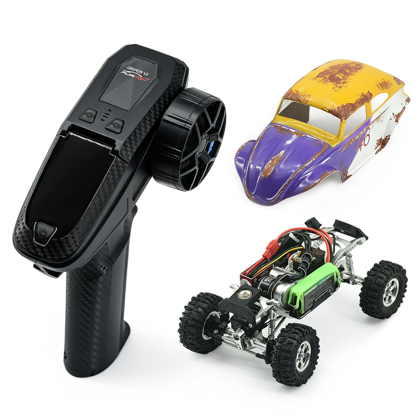 HobbyDetails SCX30 Full Aluminum Metal Kit RTR Metal Chassis + Furitek Motor ESC Transmitter Receiver + Servo + Battery + Body(By random)